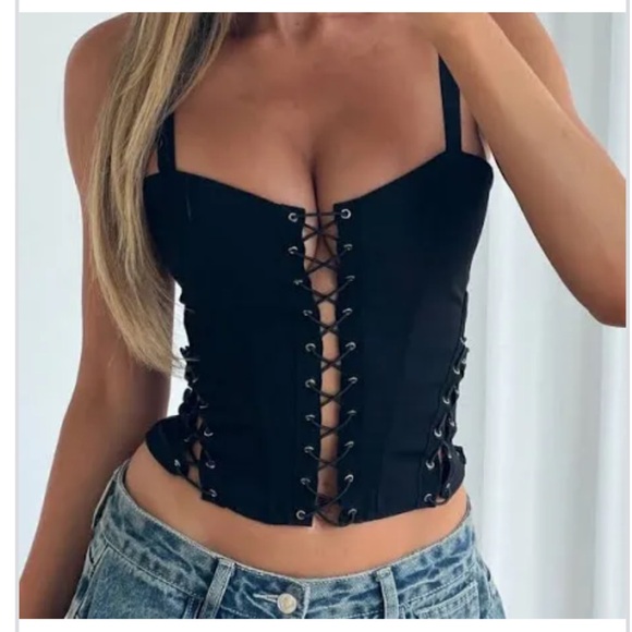 White Fox Boutique Tops - Black Strap Corset Top - White Fox